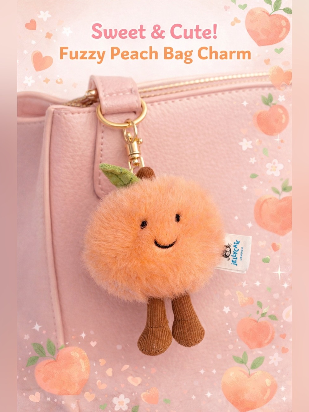Jellycat Amuseables Peach Bag Charm Plush Keychain NWT Cute Fruit Charm